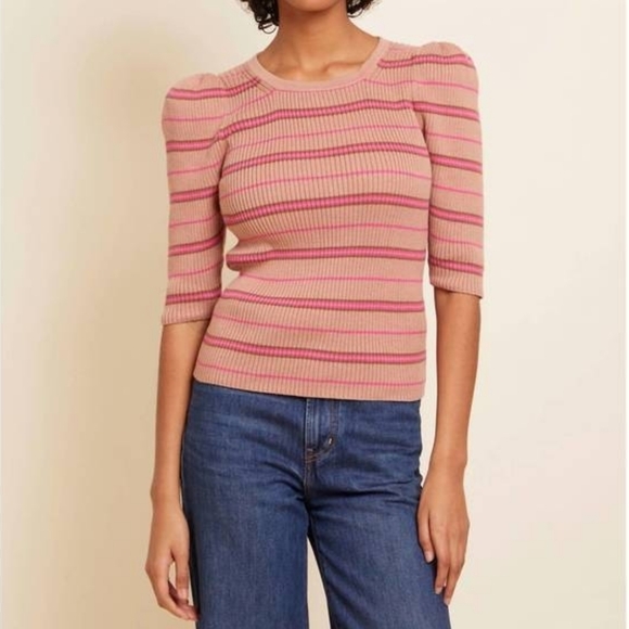 Nation LTD Sweaters - Nation LTD Ribbed Crew Neck Sweater - Pink and Tan Small New